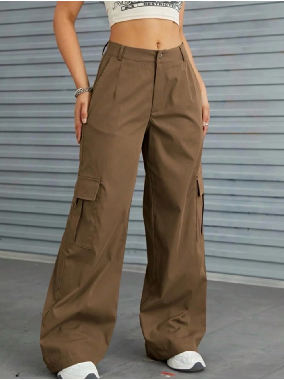 Y2K Medium style Women's Lt Brown Wide Leg Cargo Pants New
